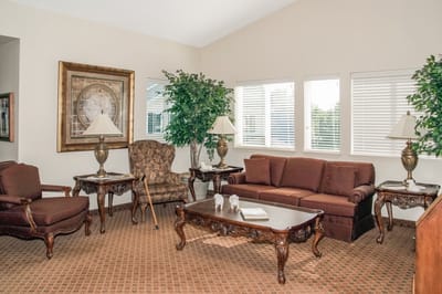 Well-furnished common area in a senior living facility