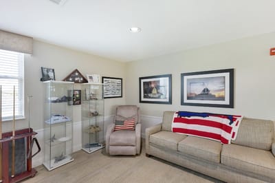Cozy interior area with a couch and decorations