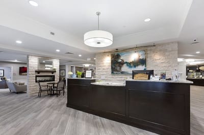 Interior view of the reception area in a senior living facility