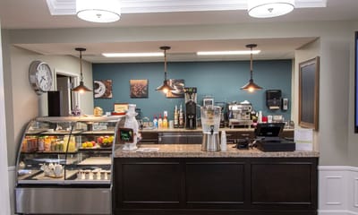 Coffee counter with snacks and beverages
