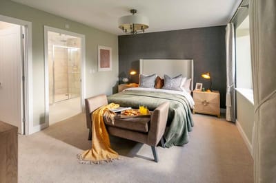 Well-furnished private resident room with meal spread