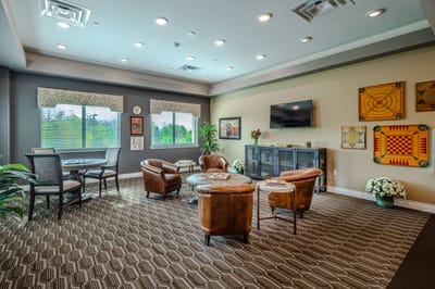 Common area with seating and artwork
