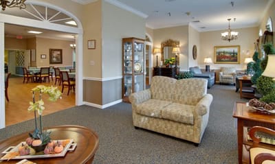 Comfortable common area with seating and decor