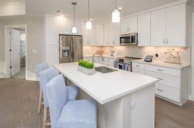 Modern kitchen interior with island seating