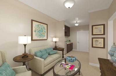 Bright and inviting interior of a resident room