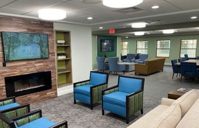 Interior common area with seating and artwork