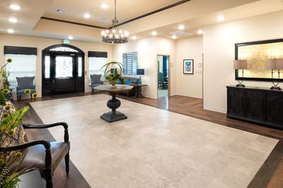 Bright and welcoming common area of a senior facility