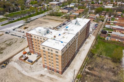 Aerial view of a senior living facility under construction