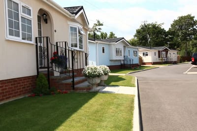 Row of charming residential buildings in a senior living community