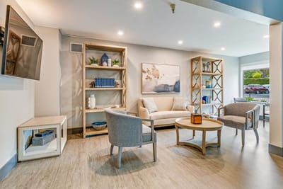 Bright and welcoming common area with seating