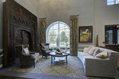 Cozy common area with seating and decorative elements