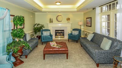 Bright common area with comfortable seating and decor