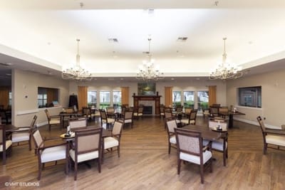 Interior view of a common area with seating
