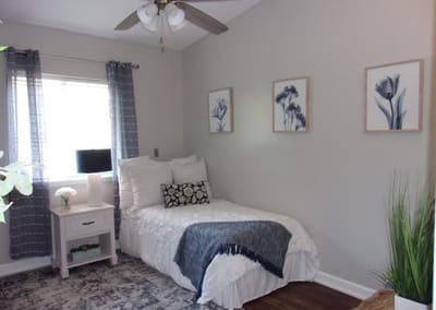 Cozy private resident room with floral decor