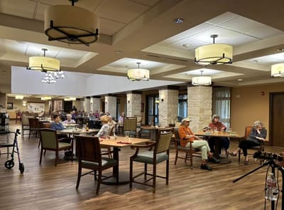 Residents enjoying their time in the dining area