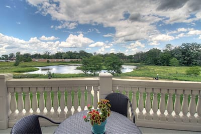 Scenic view from a balcony overlooking a lake