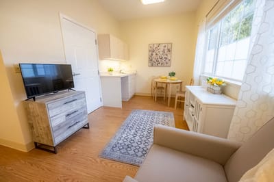 Cozy interior of a resident room with furnishings