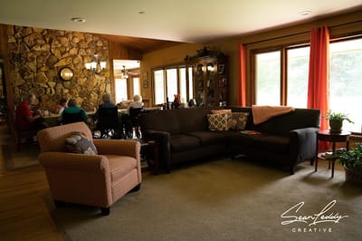 Interior common area with residents socializing