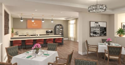 Elegant dining area with tables set for meals