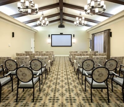 Bright and spacious activity room with seating