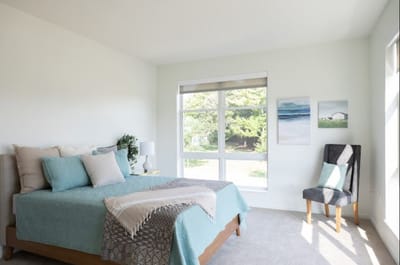 Bright, well-furnished resident room with a view