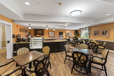 Bright dining area with tables and bistro service
