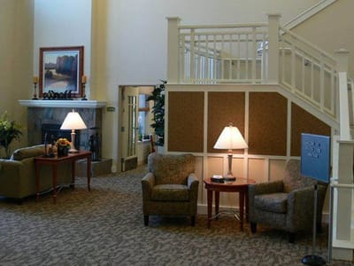 Interior view of the facility lobby with seating area