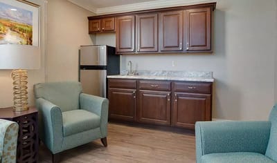 Cozy kitchenette area in a resident's suite