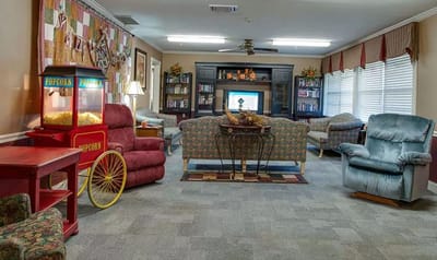 Cozy common area with seating and entertainment options