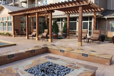 Outdoor seating area with shaded pergola