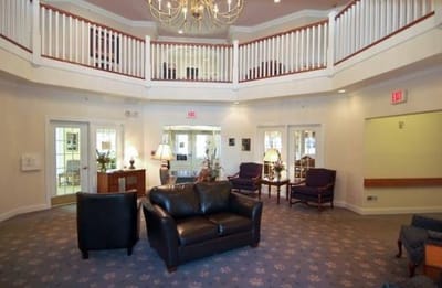 Interior view of a common area with seating