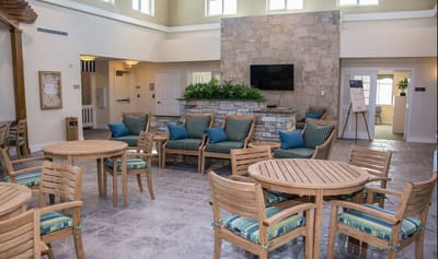 Interior view of a common area with seating
