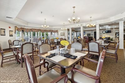Dining area with tables and decorative features