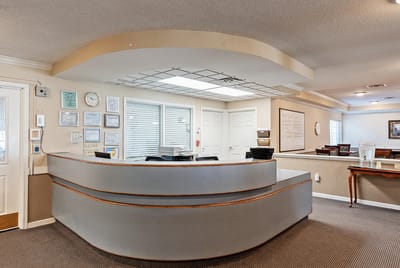 Reception area with service desk in a senior living facility