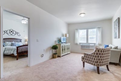 Bright interior of a resident room with decor