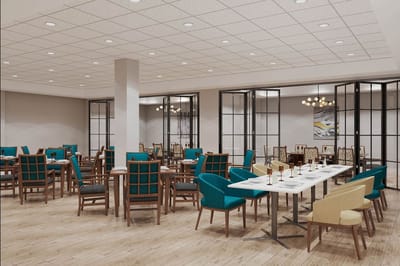 Interior dining area with modern seating