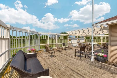 View of an outdoor patio with seating area