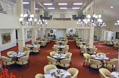 Interior view of a spacious dining area with tables