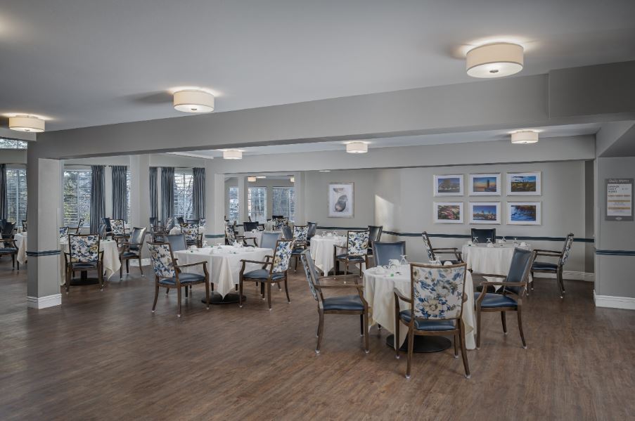 Dining area with tables set for a meal