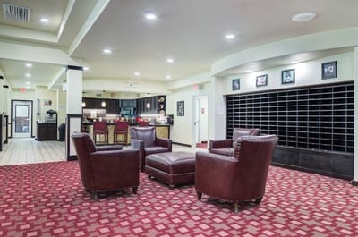 Interior view of a common area with seating