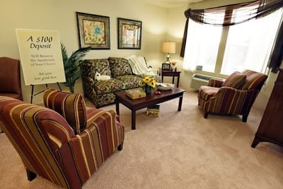 Cozy interior living area with seating and decorations