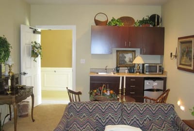 Cozy interior view of a private resident room