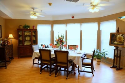 Cozy dining area set for a meal