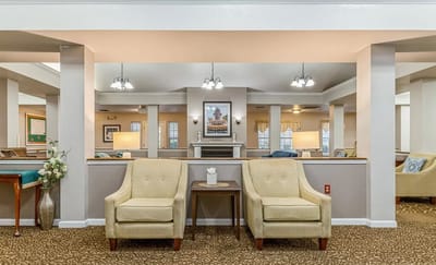 Interior view of a welcoming common area with seating