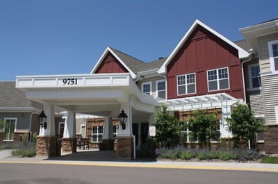 Building exterior of Saint Therese Senior Living entrance