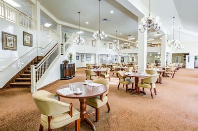 Dining area with elegant furnishings and decor