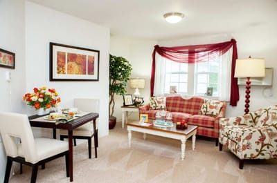 Cozy interior living area with a dining table and decorations