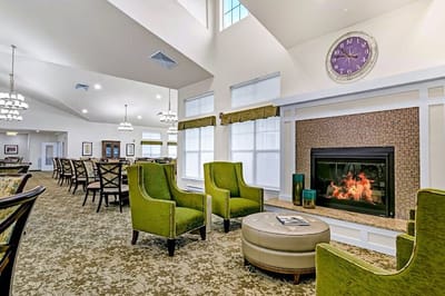 Comfortable seating area in a bright common room