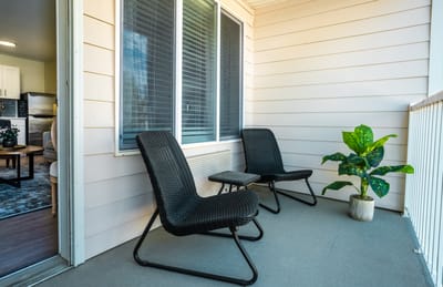 Cozy outdoor seating area with chairs and a plant