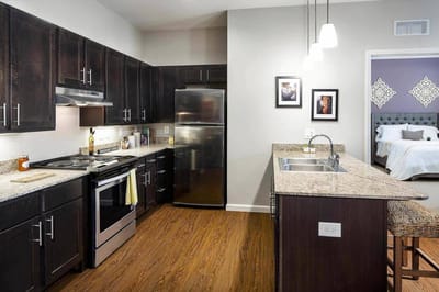 Modern kitchen in a senior living facility apartment